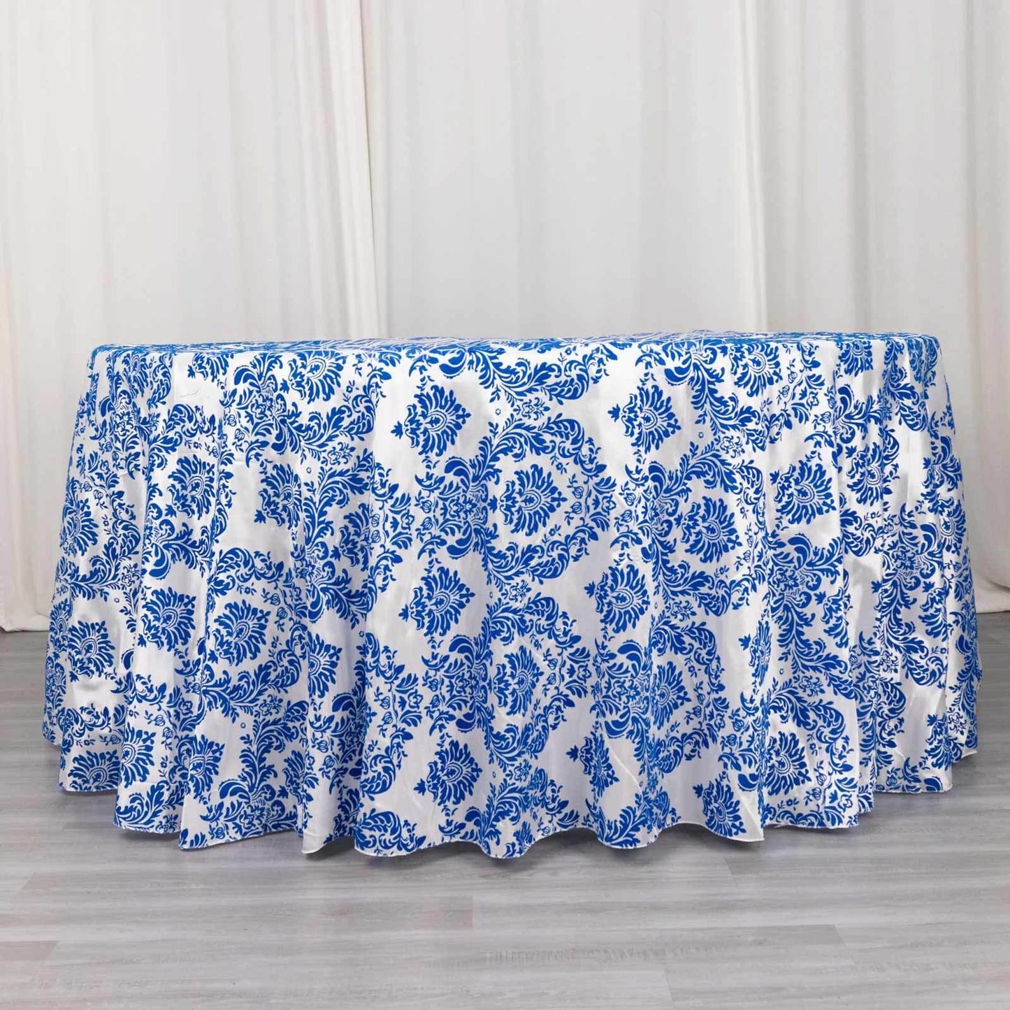 Taffeta 120" Round Tablecloth Royal Blue - Seamless Velvet Flocking Damask Table Cover