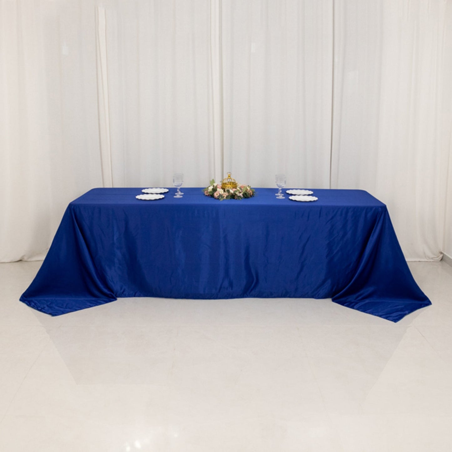 Lamour Satin 90"x156" Rectangle Tablecloth Royal Blue - Luxurious, Soft Seamless Table Cover