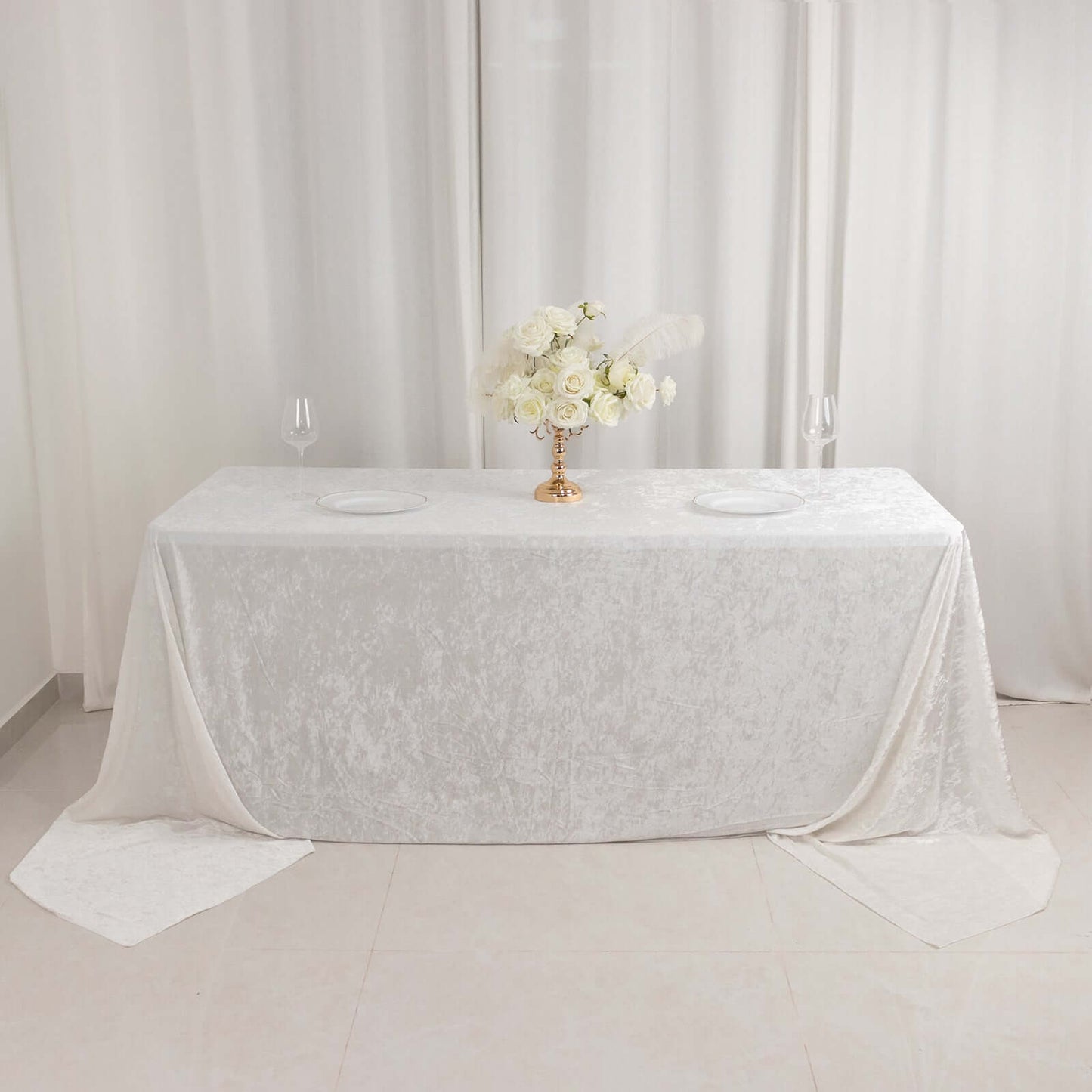 Premium Crushed Velvet 90"x156" Rectangle Tablecloth White - Reusable Soft & Sophisticated Seamless Table Cover