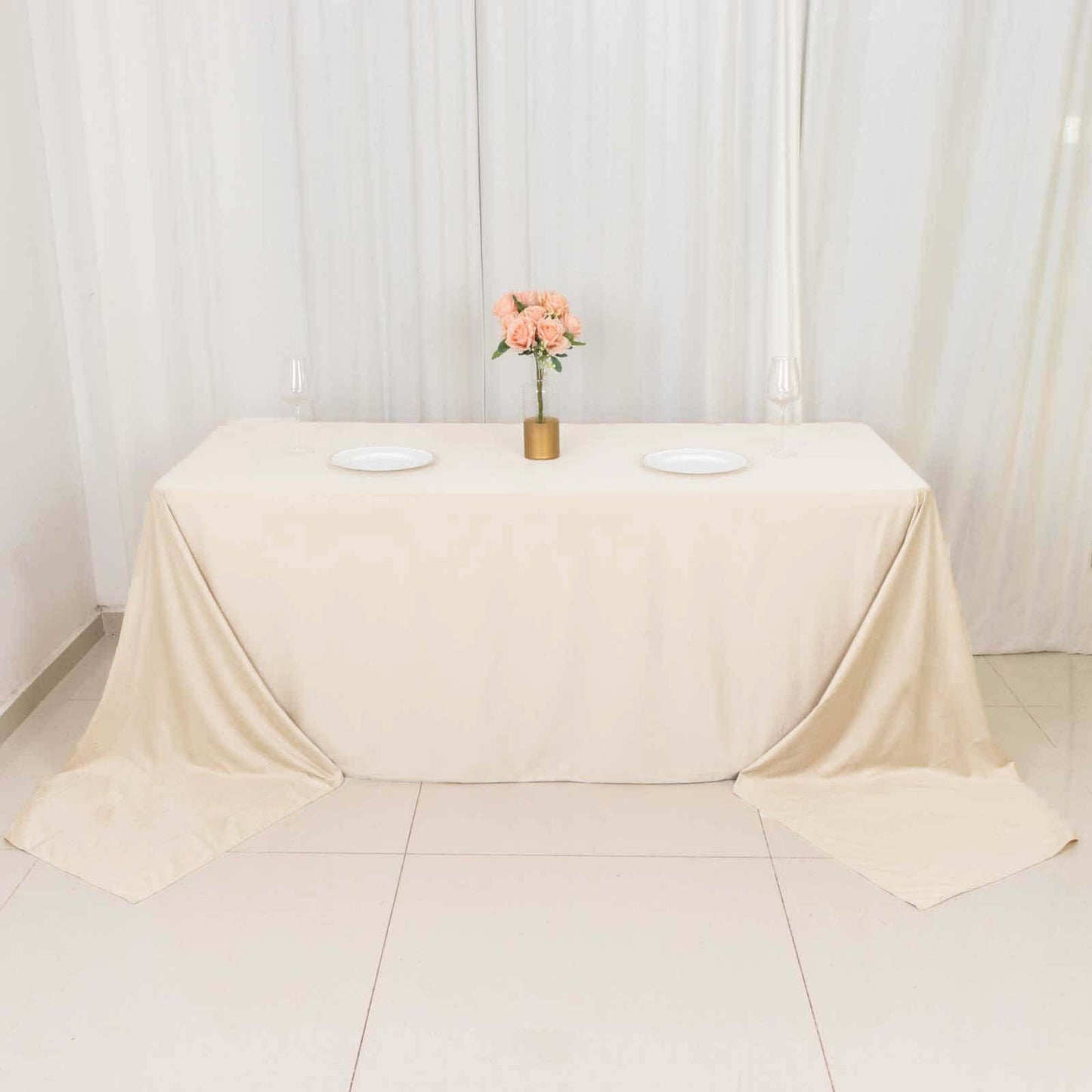 Scuba Rectangular 90"x156" Tablecloth Beige - Wrinkle Free, Stain Resistant & Seamless Table Cover