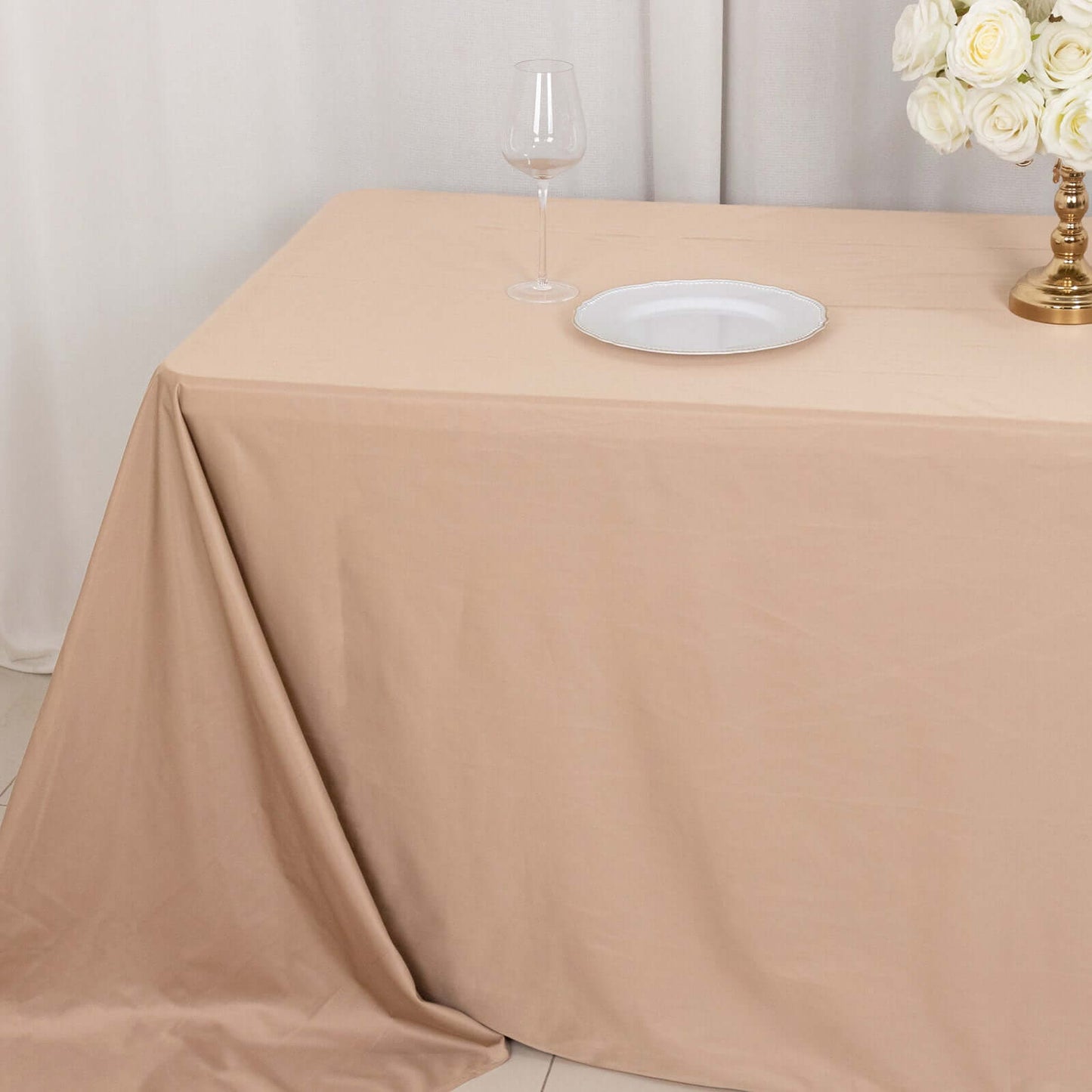 Scuba Rectangular 90"x156" Tablecloth Nude - Wrinkle Free, Stain Resistant & Seamless Table Cover
