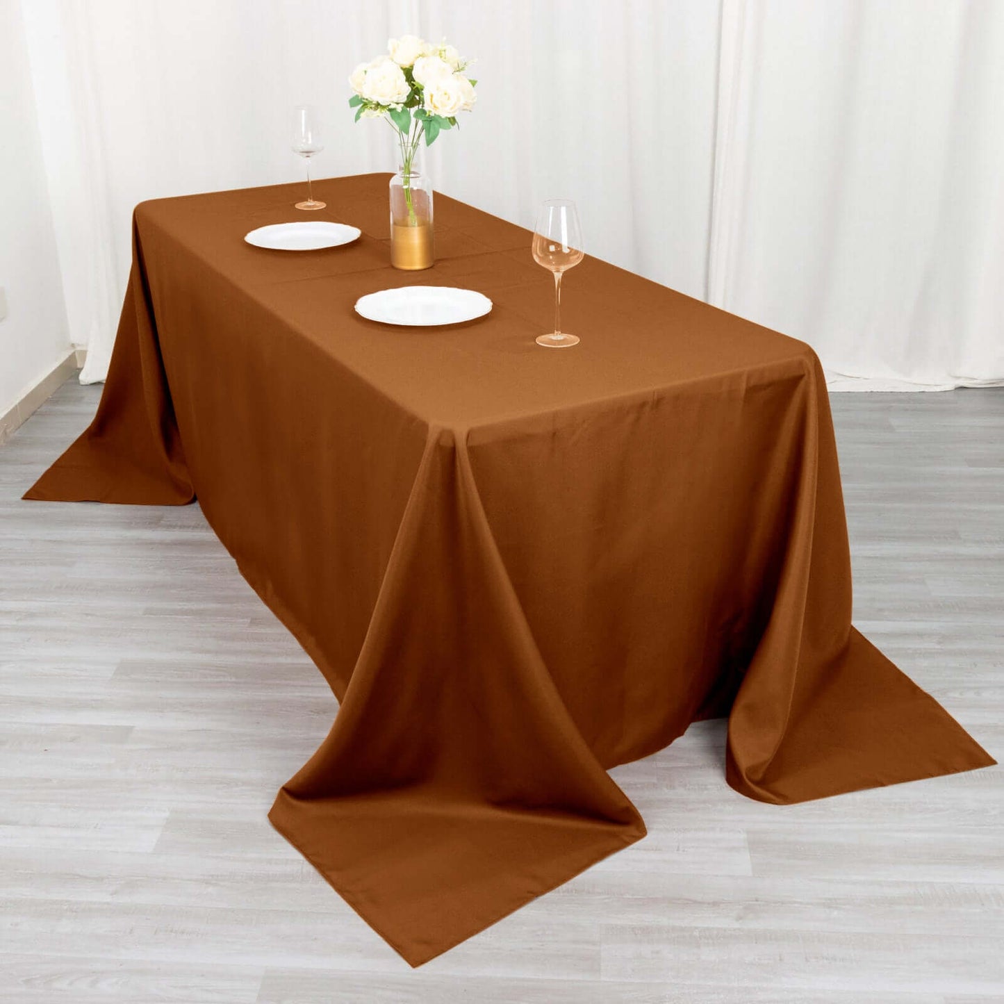 Polyester 90"x132" Rectangle Tablecloth Cinnamon Brown - Seamless Wrinkle-Resistant Table Cover