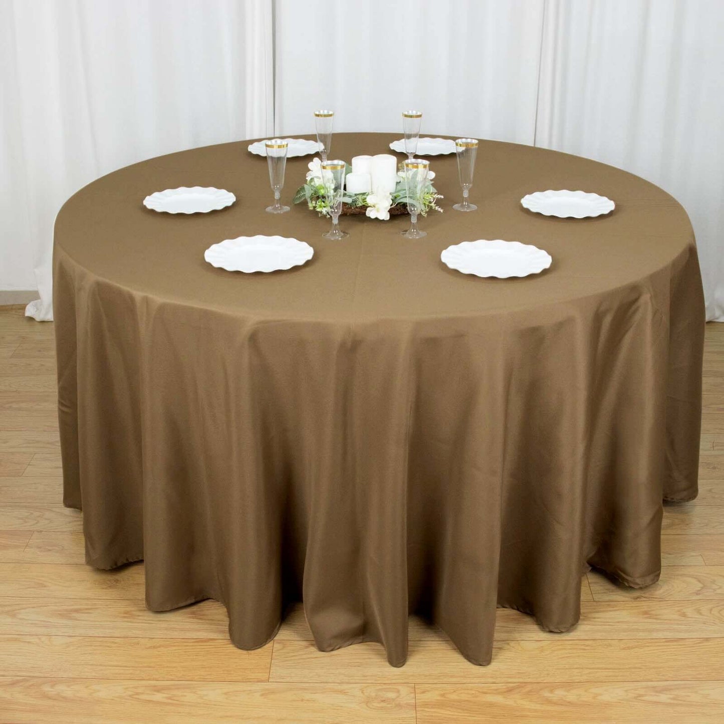 Polyester 120" Round Tablecloth Taupe - Seamless Wrinkle-Resistant Table Cover