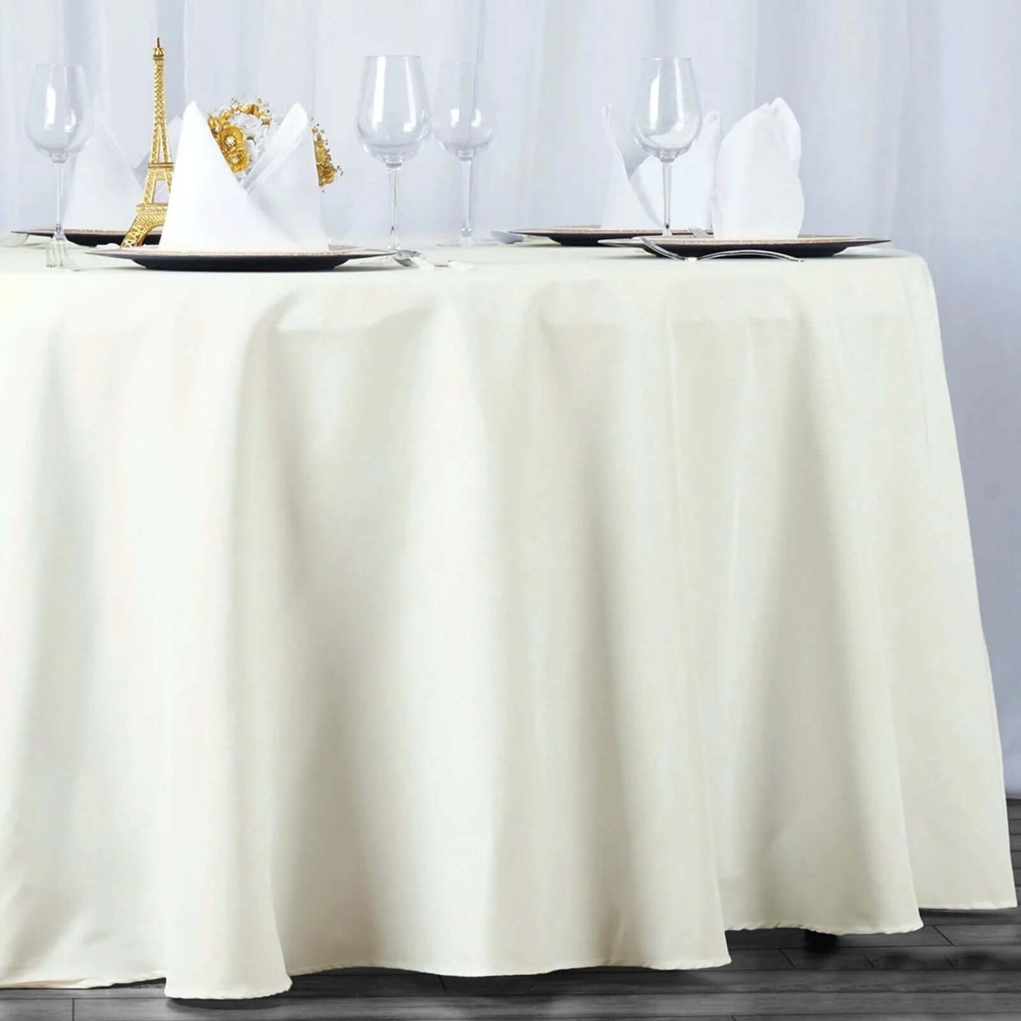 Premium Polyester 120" Round Tablecloth Ivory - Seamless 220GSM Wrinkle-Resistant Design Table Cover