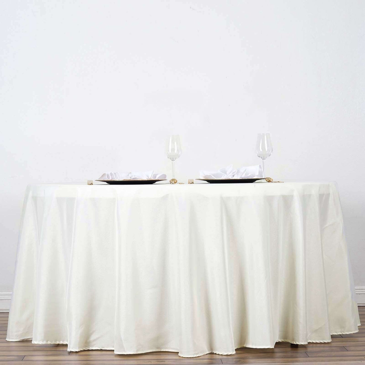 Polyester 120" Round Tablecloth Ivory - Seamless Wrinkle-Resistant Table Cover