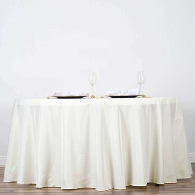 Polyester 120" Round Tablecloth Ivory - Seamless Wrinkle-Resistant Table Cover