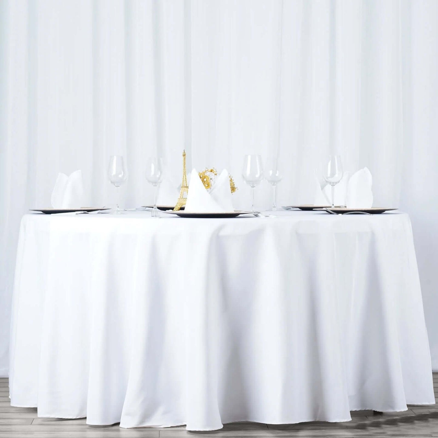Premium Polyester 132" Round Tablecloth White - Seamless 220GSM Wrinkle-Resistant Design for Upscale Occasions