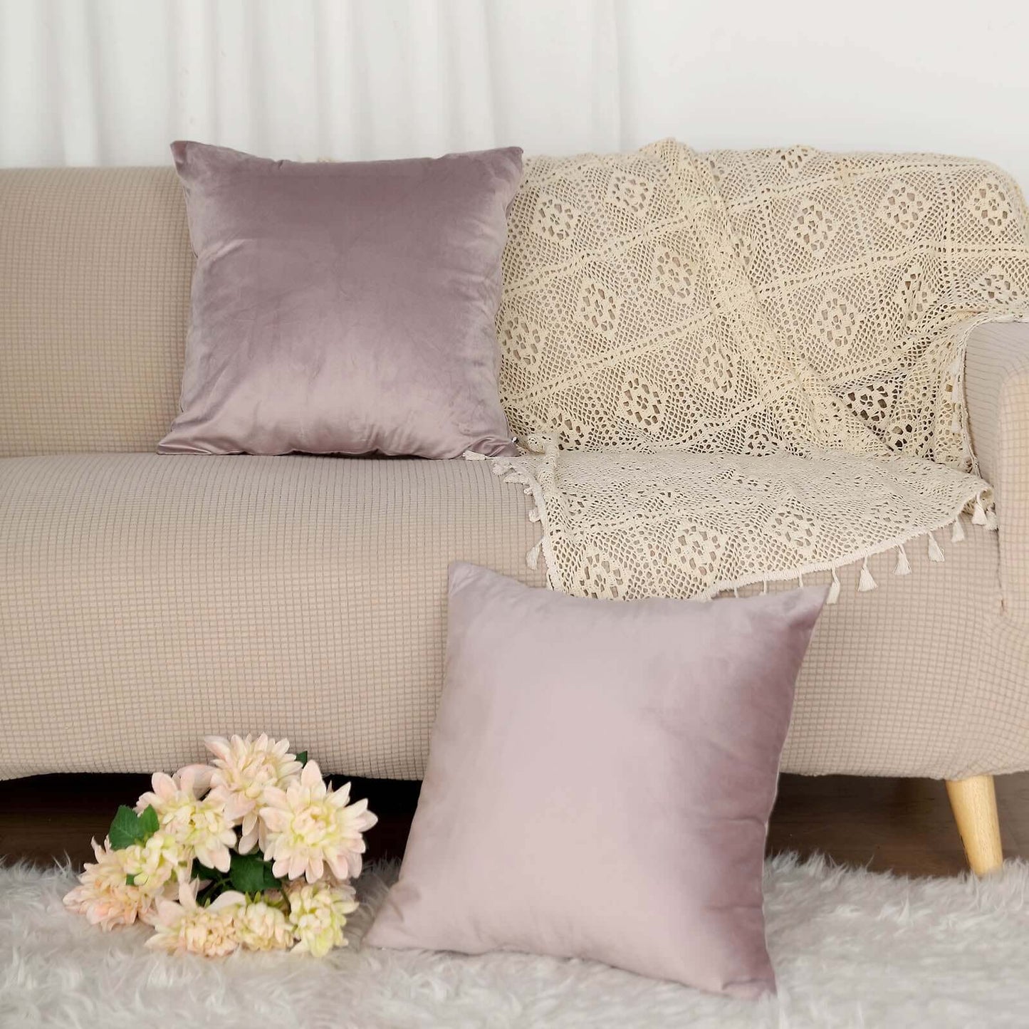 2 Pack 18" Mauve Soft Velvet Square Throw Pillow Cover