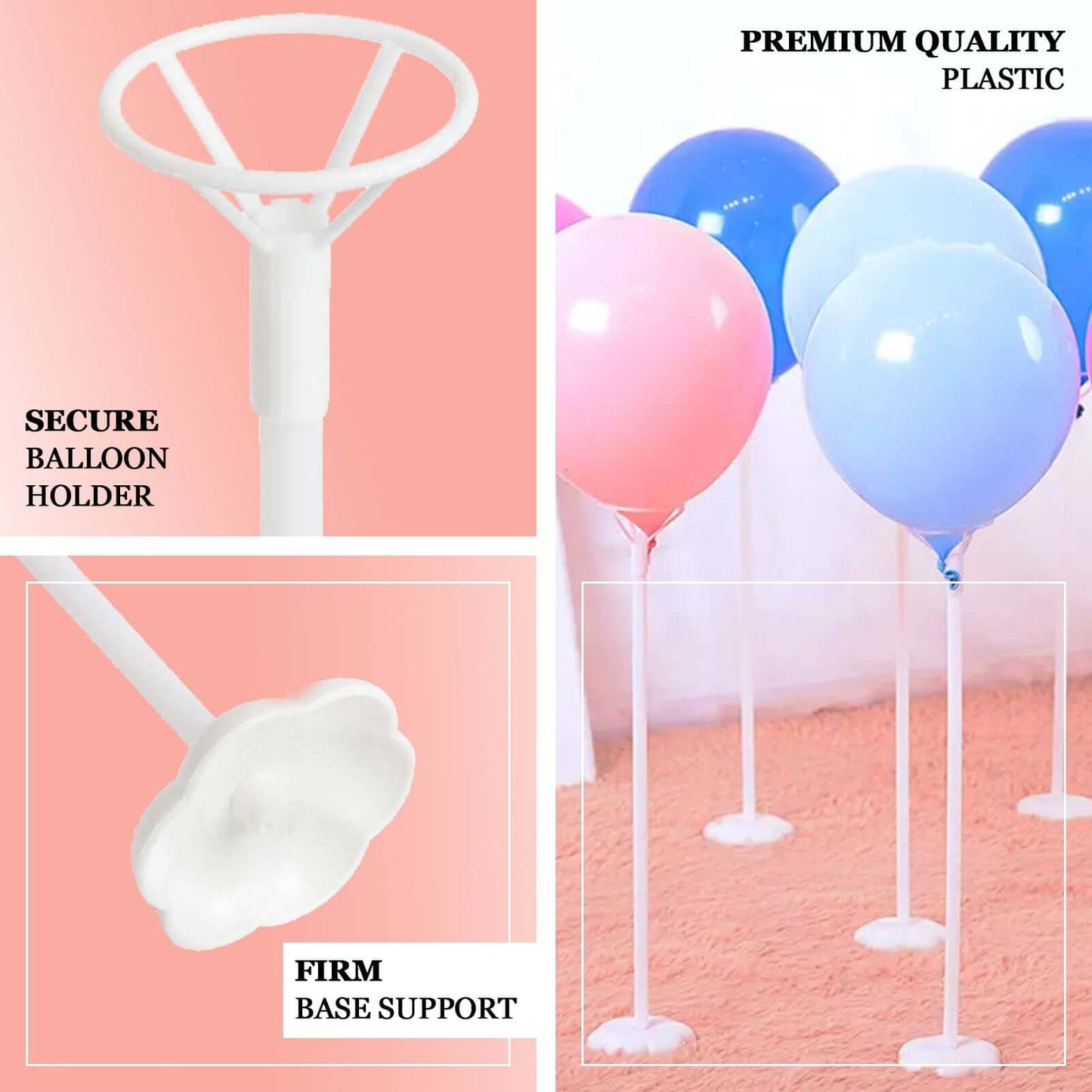 5 Pack White Balloon Centerpieces Holder with Floral Base, Table Top Balloon Stand Stick Kit - 17"