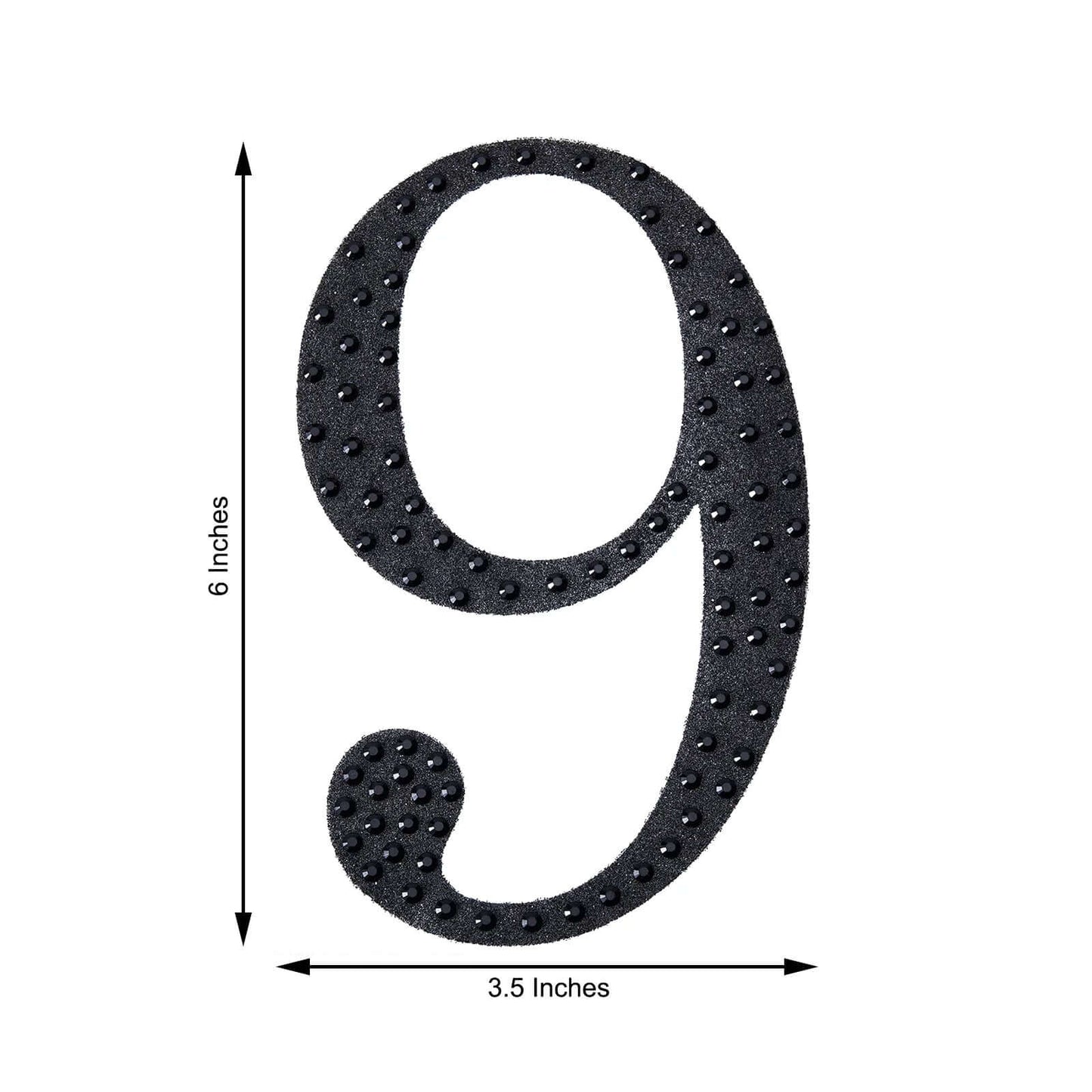 Decorative Rhinestone Number "9" Stickers, Glitter Adhesive Craft Numbers Black DIY Sparkle Embellishments 6"