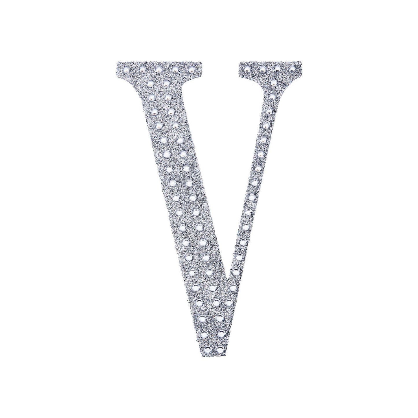 Decorative Rhinestone Alphabet "V" Letter Stickers, Glitter Adhesive Craft Letters Silver DIY Sparkle Embellishments 4"