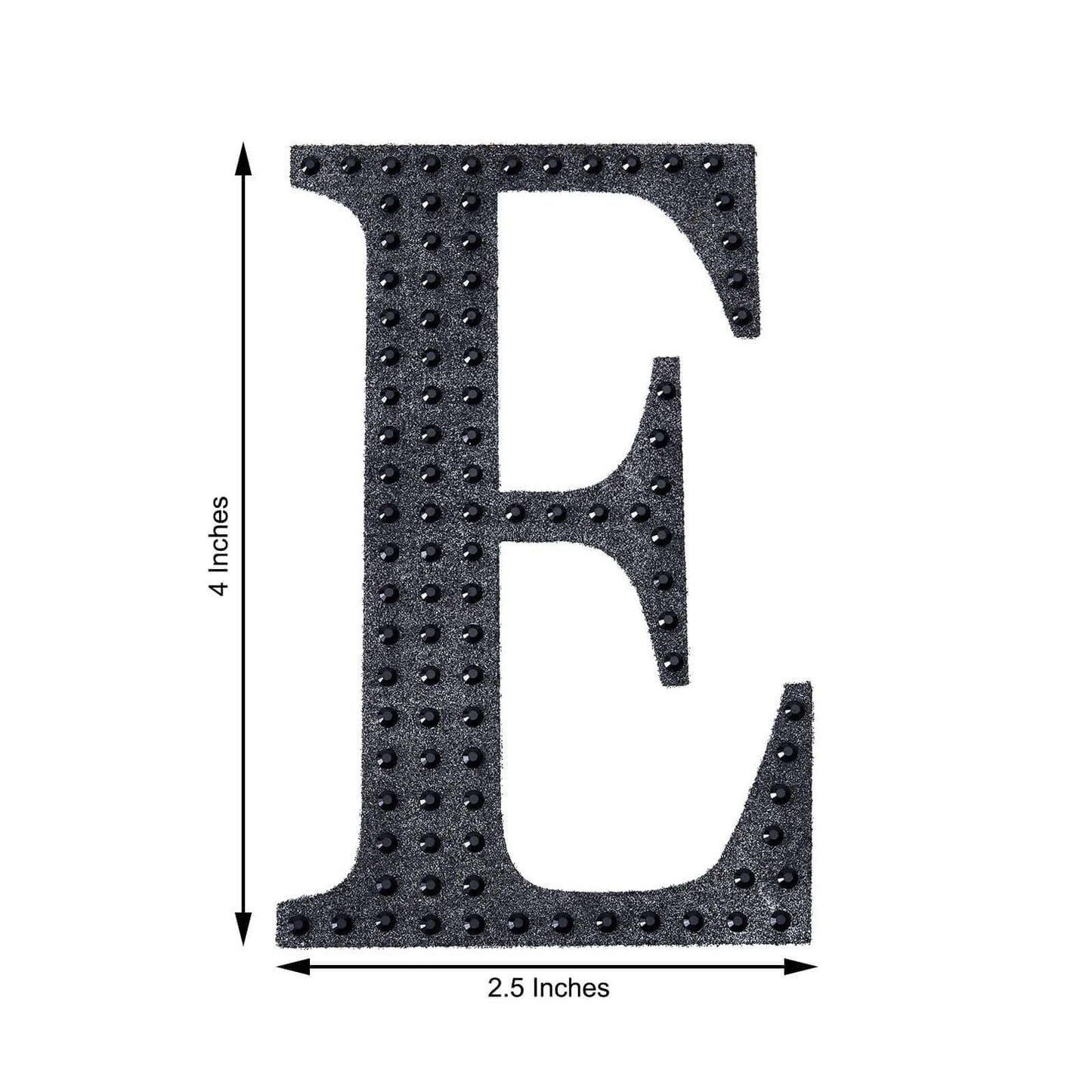 Decorative Rhinestone Alphabet "E" Letter Stickers, Glitter Adhesive Craft Letters Black DIY Sparkle Embellishments 4"