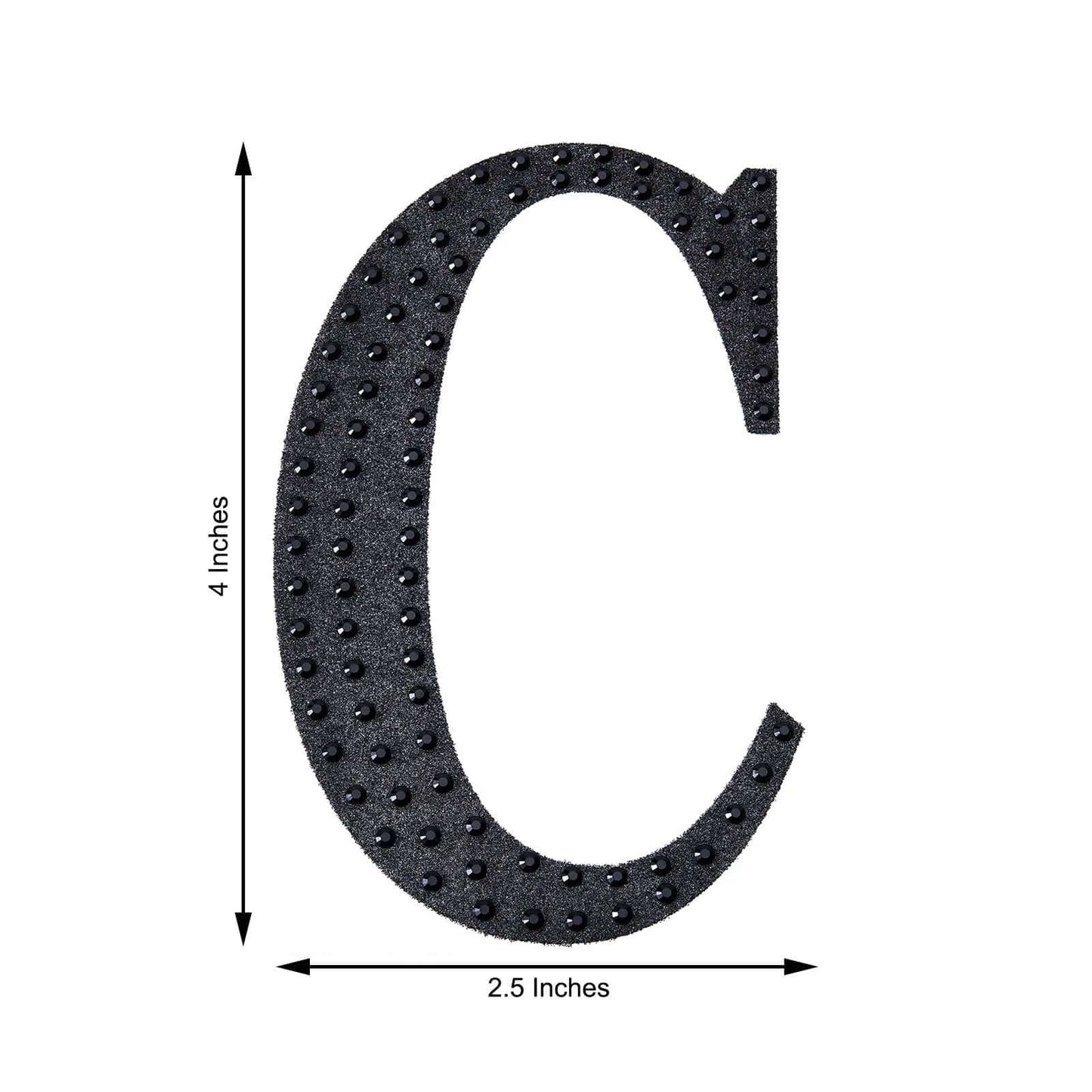 Decorative Rhinestone Alphabet "C" Letter Stickers, Glitter Adhesive Craft Letters Black DIY Sparkle Embellishments 4"