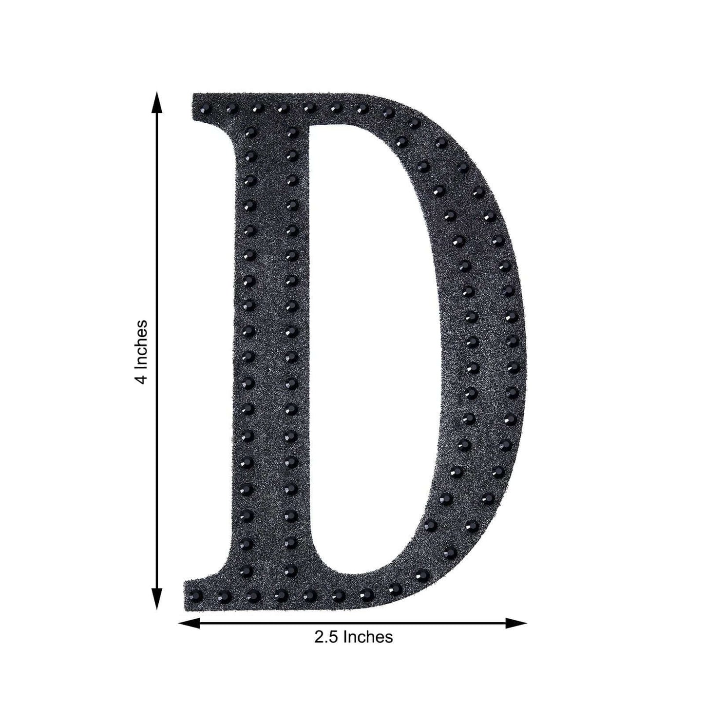 Decorative Rhinestone Alphabet "D" Letter Stickers, Glitter Adhesive Craft Letters Black DIY Sparkle Embellishments 4"