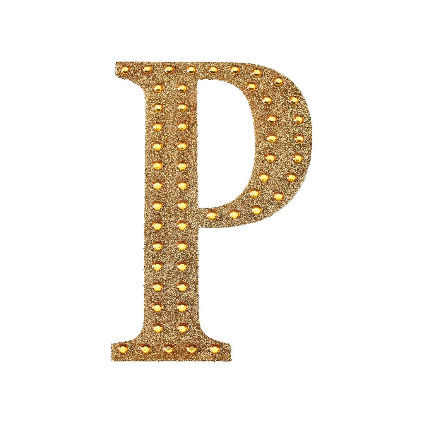 Decorative Rhinestone Alphabet "P" Letter Stickers, Glitter Adhesive Craft Letters Gold DIY Sparkle Embellishments 6"