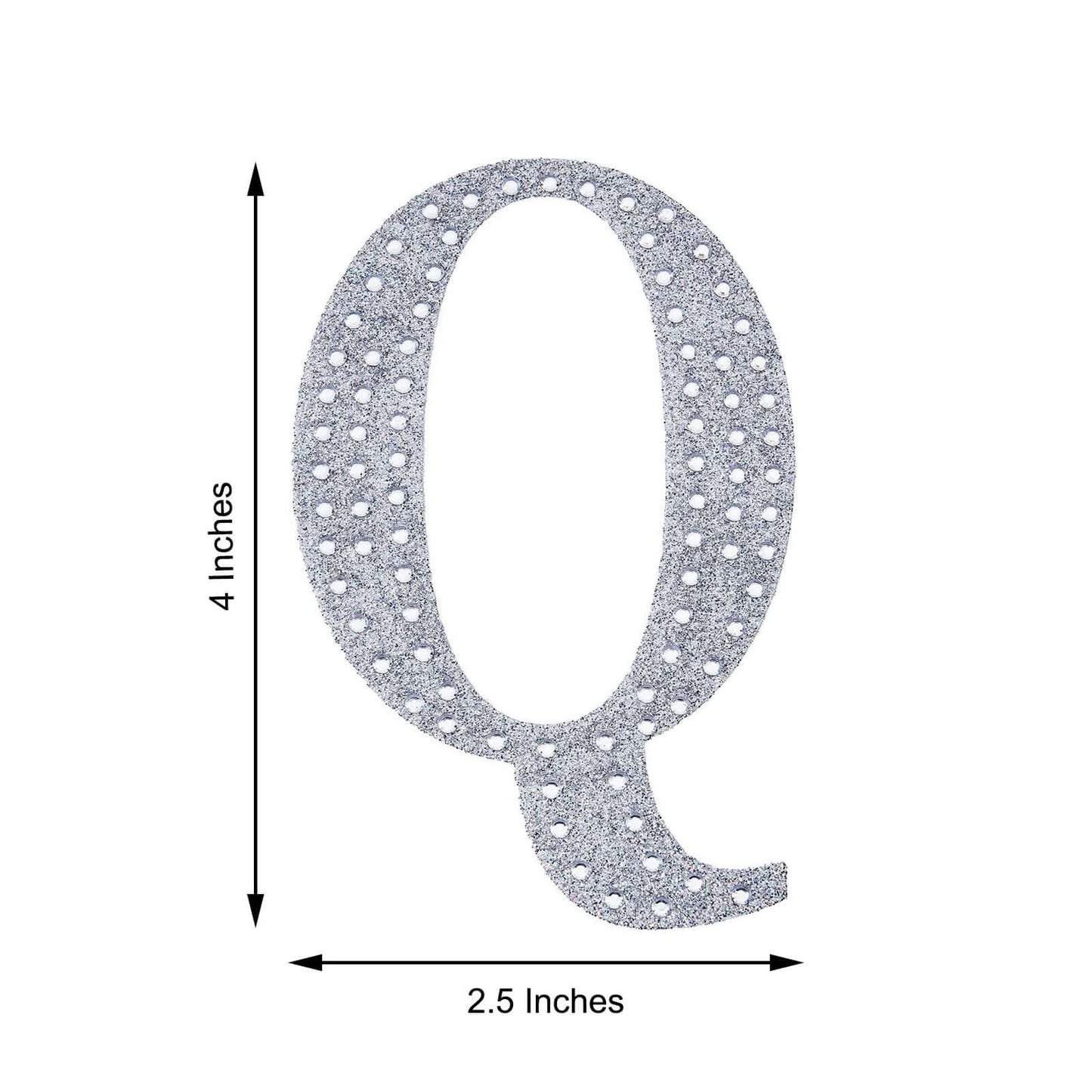 Decorative Rhinestone Alphabet "Q" Letter Stickers, Glitter Adhesive Craft Letters Silver DIY Sparkle Embellishments 4"