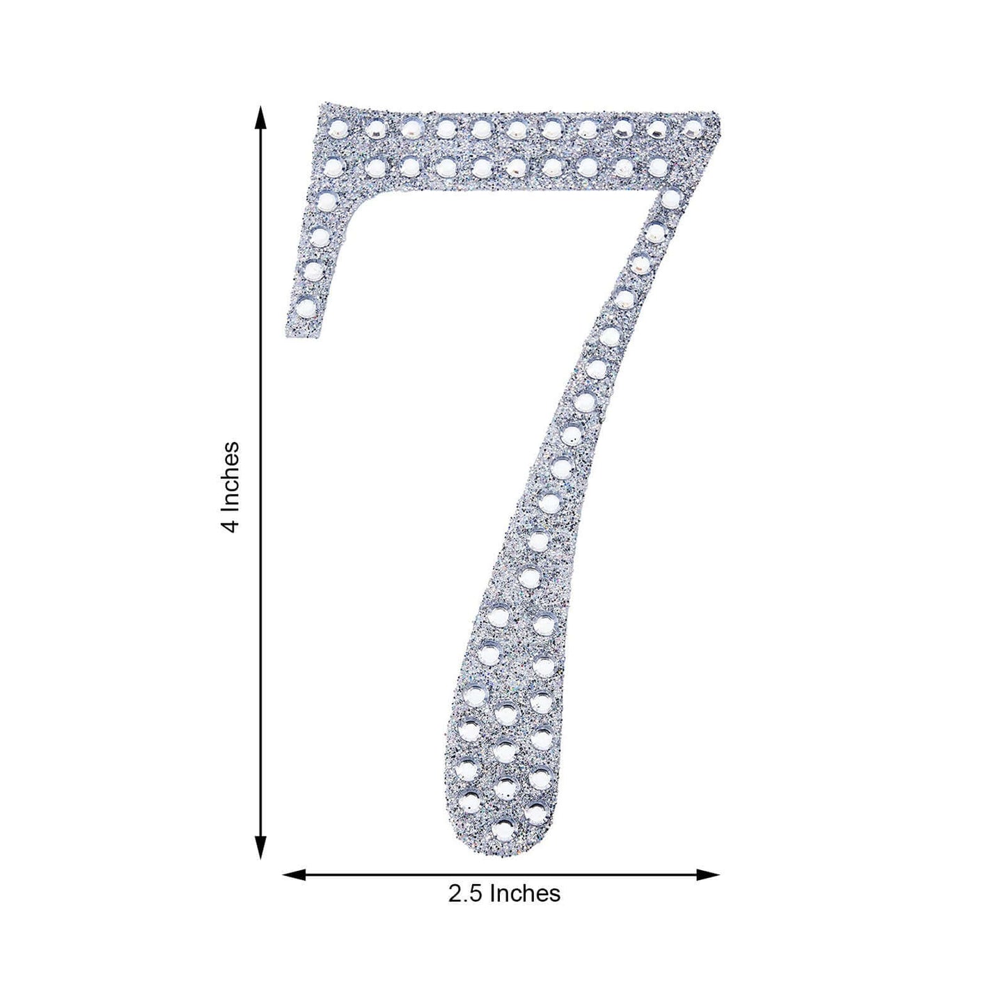 Decorative Rhinestone Number "7" Stickers, Glitter Adhesive Craft Numbers Silver DIY Sparkle Embellishments 4"