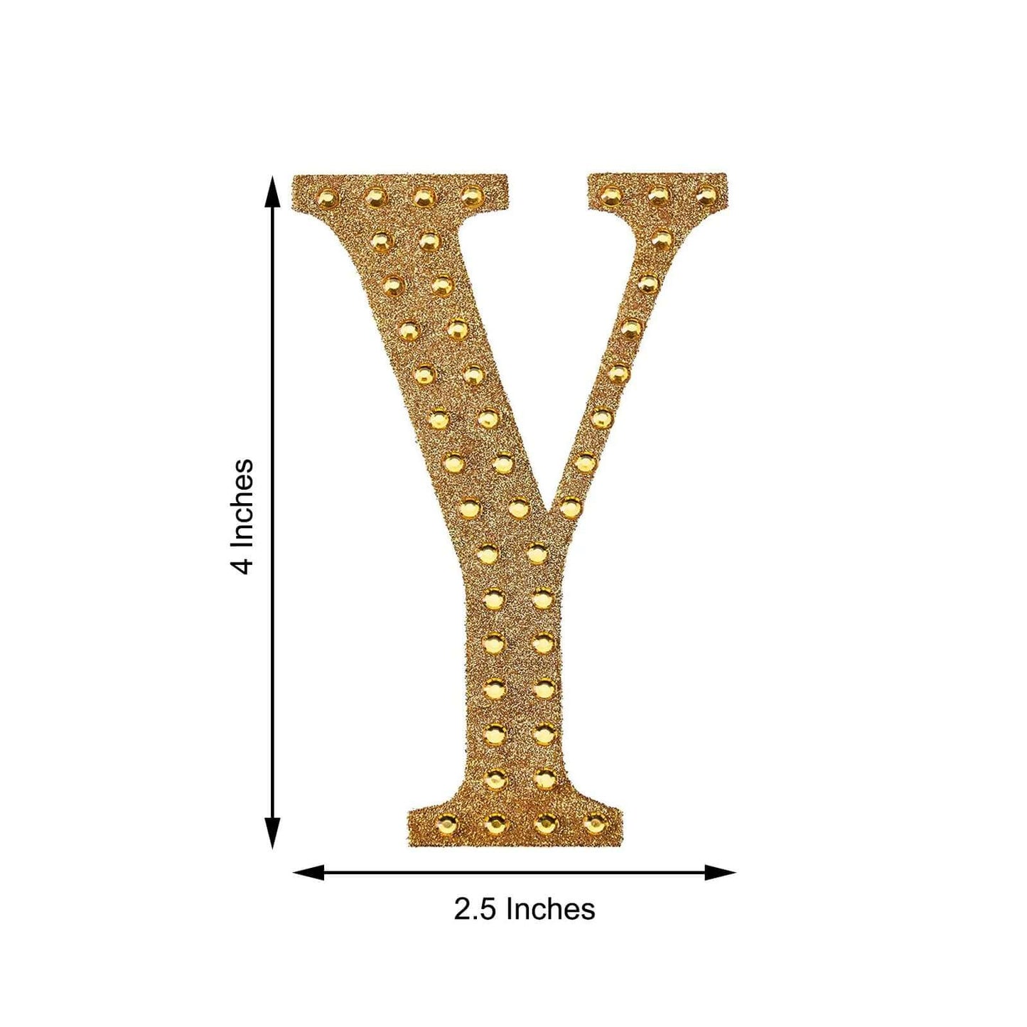 Decorative Rhinestone Alphabet "Y" Letter Stickers, Glitter Adhesive Craft Letters Gold DIY Sparkle Embellishments 4"