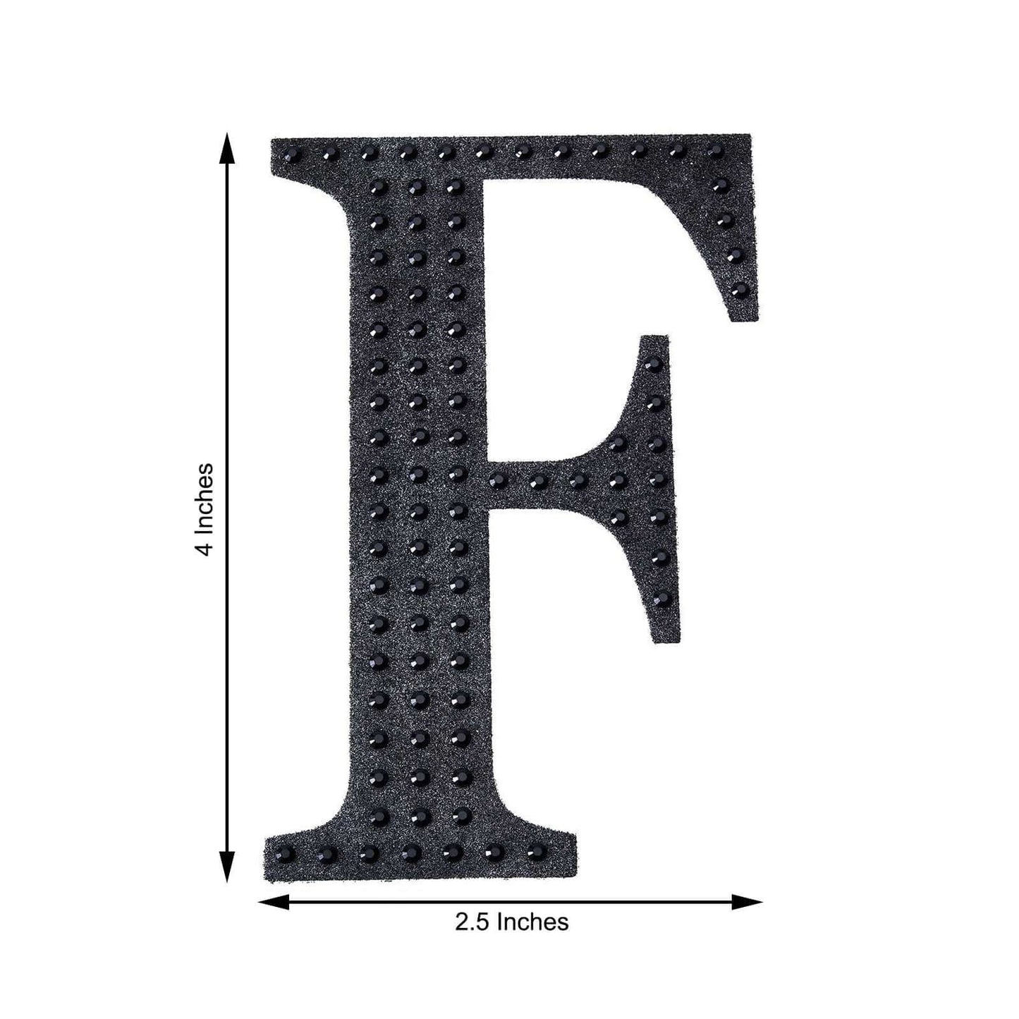 Decorative Rhinestone Alphabet "F" Letter Stickers, Glitter Adhesive Craft Letters Black DIY Sparkle Embellishments 4"
