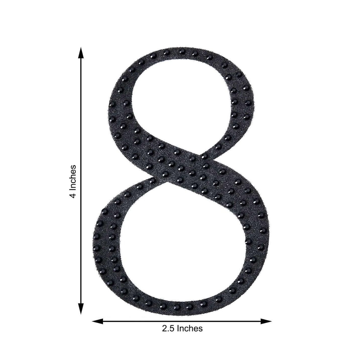 Decorative Rhinestone Number "8" Stickers, Glitter Adhesive Craft Numbers Black DIY Sparkle Embellishments 4"
