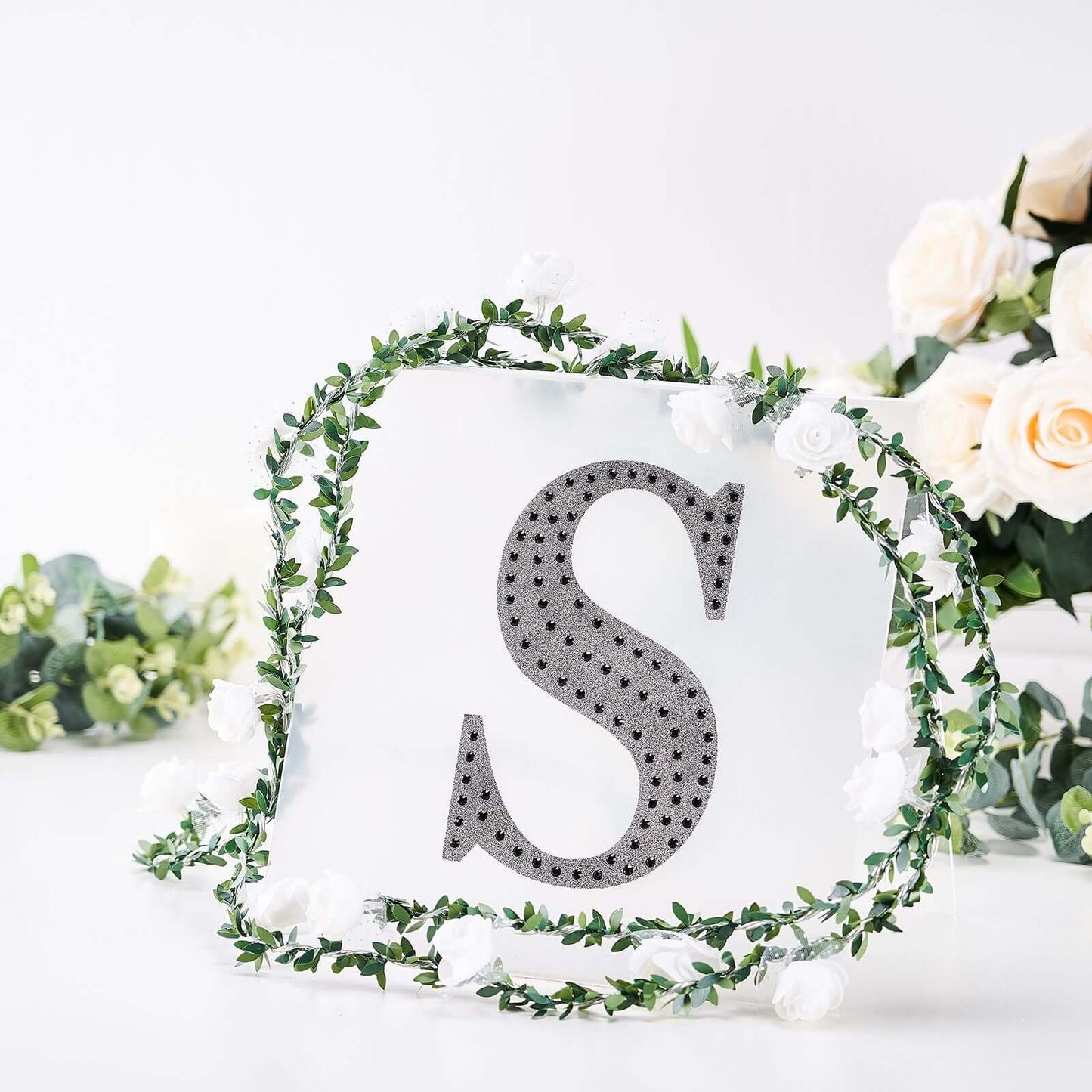 Decorative Rhinestone Alphabet "S" Letter Stickers, Glitter Adhesive Craft Letters Black DIY Sparkle Embellishments 8"