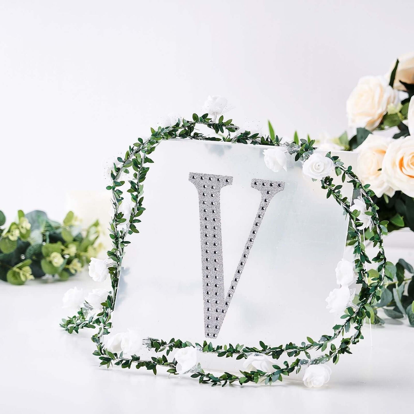 Decorative Rhinestone Alphabet "V" Letter Stickers, Glitter Adhesive Craft Letters Silver DIY Sparkle Embellishments 8"
