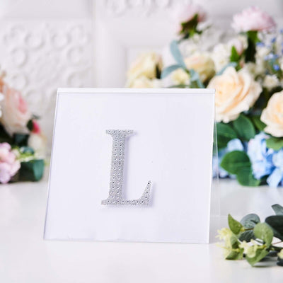 Decorative Rhinestone Alphabet "L" Letter Stickers, Glitter Adhesive Craft Letters Silver DIY Sparkle Embellishments 4"