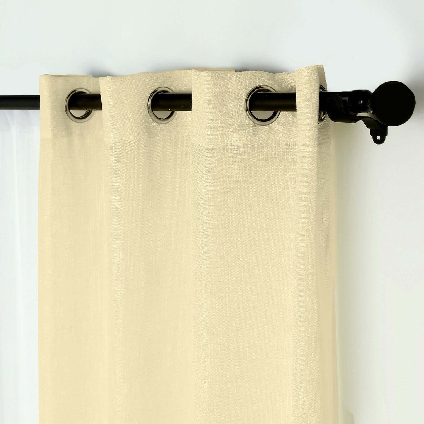 2 Pack Handmade Ivory Faux Linen Curtains 52"x96", Curtain Panels With Chrome Grommets