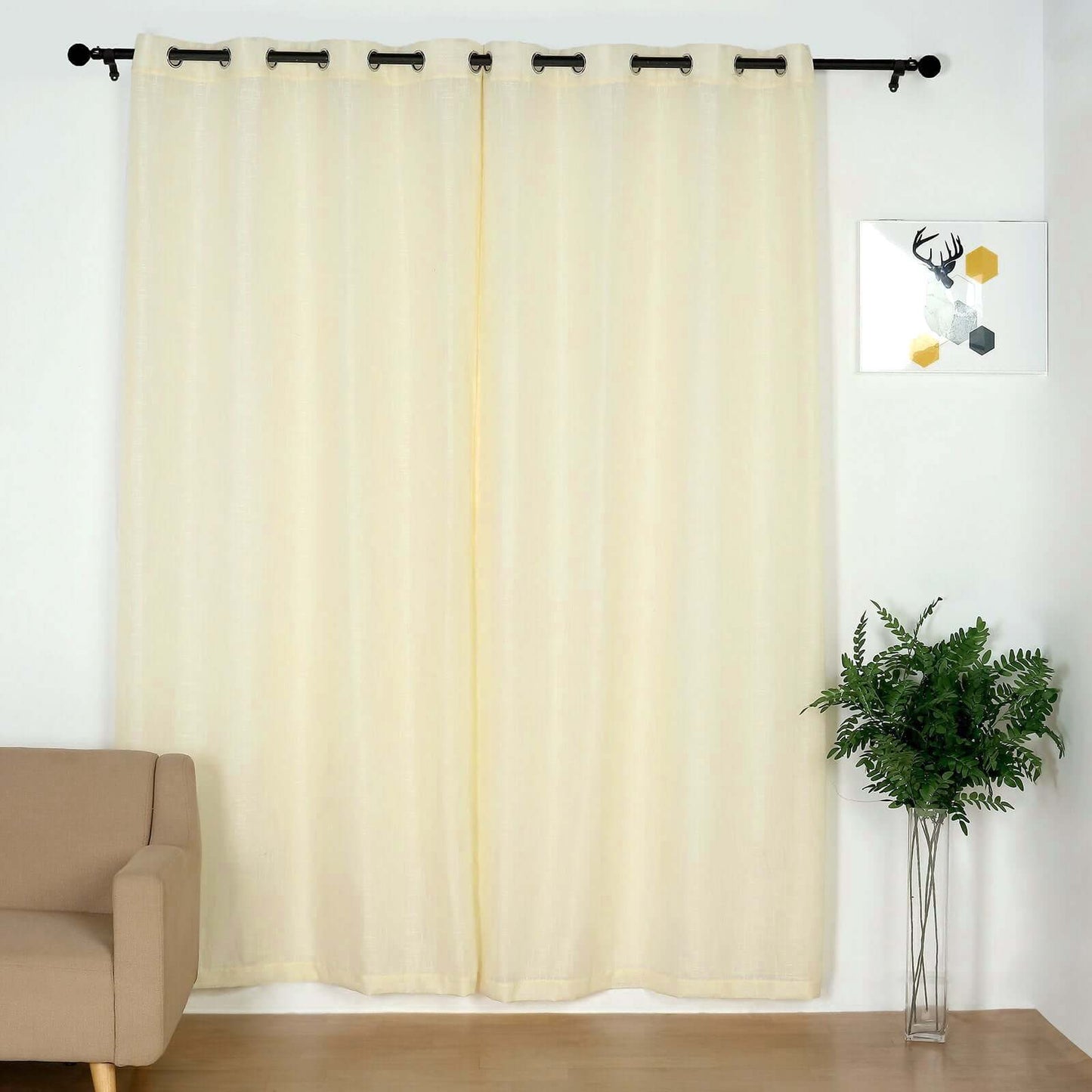 2 Pack Handmade Ivory Faux Linen Curtains 52"x96", Curtain Panels With Chrome Grommets
