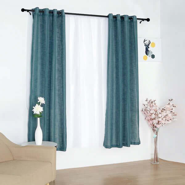 2 Pack Handmade Light Blue Faux Linen Curtains 52"x84", Curtain Panels With Chrome Grommets