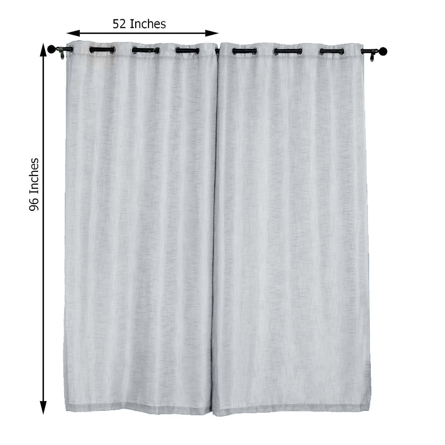 2 Pack Handmade Silver Faux Linen Curtains 52"x96", Curtain Panels With Chrome Grommets