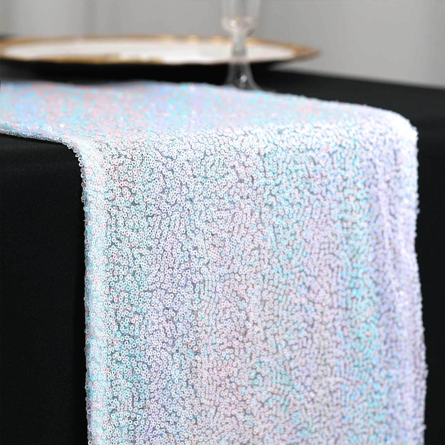 Sequin 12"x108" Table Runner Iridescent Blue - Glittering Design