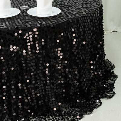 Sequin 132’’ Round Tablecloth Black - Big Payette Table Cover - Tablecloths