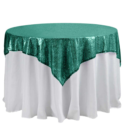 Sequin 60"x60" Table Overlay Square Tablecloth Hunter Emerald Green - Luxe Wedding Table Topper