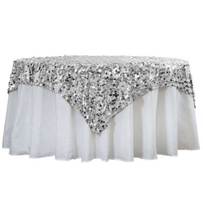 Sequin 72"x72" Table Overlay Square Tablecloth Silver - Big Payette Table Cover