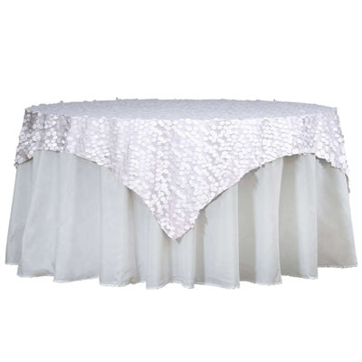 Sequin 72"x72" Table Overlay Square Tablecloth White - Big Payette Design for Classy Celebrations