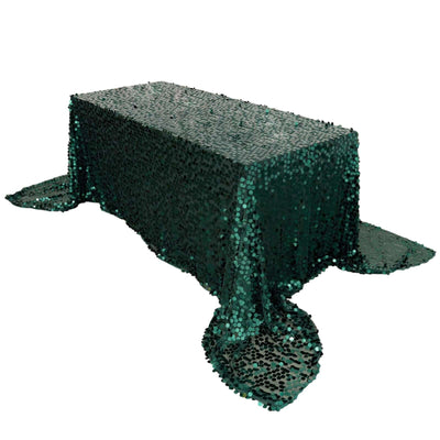 Sequin 90"x156" Rectangle Tablecloth Hunter Emerald Green - Seamless Big Payette Table Cover