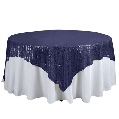 Sequin 90"x90" Table Overlay Square Tablecloth Navy Blue - Sparkly Table Cover