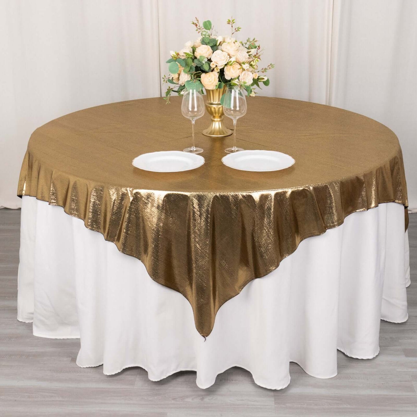 Polyester 72"x72" Table Overlay Square Tablecloth Antique Gold - Sequin Dots Wrinkle-Free Table Cover