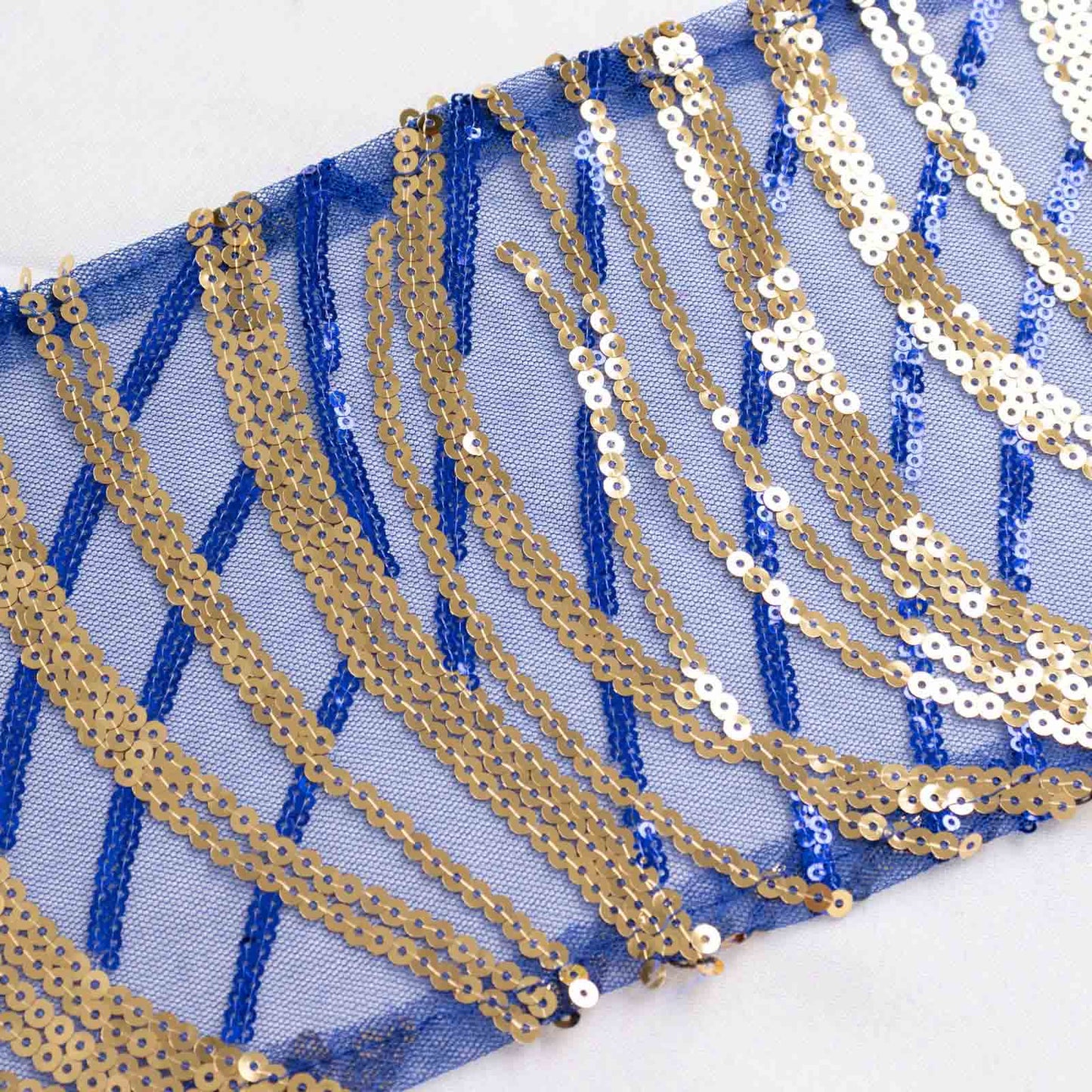5 Pack Chair Sashes with Wave Embroidered Sequins Royal Blue/Gold 6"x88"
