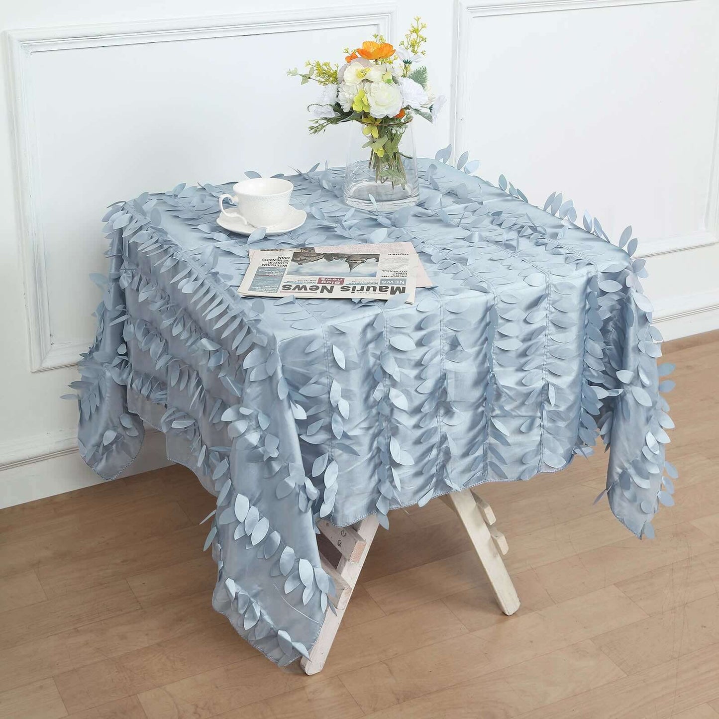 Taffeta 54"x54" Square Tablecloth Dusty Blue 3D Leaf Petal Table Cover