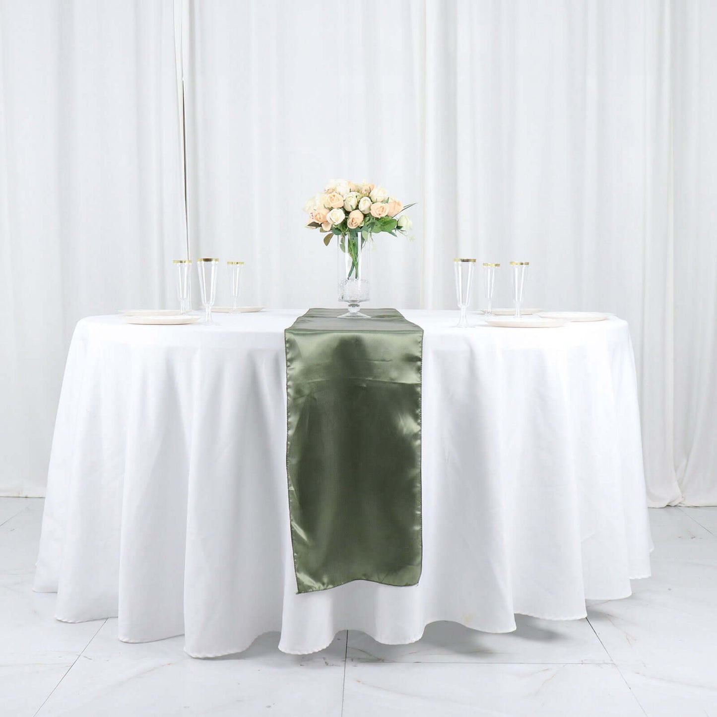 Satin 12"x108" Table Runner Dusty Sage Green - Stylish Table Linen