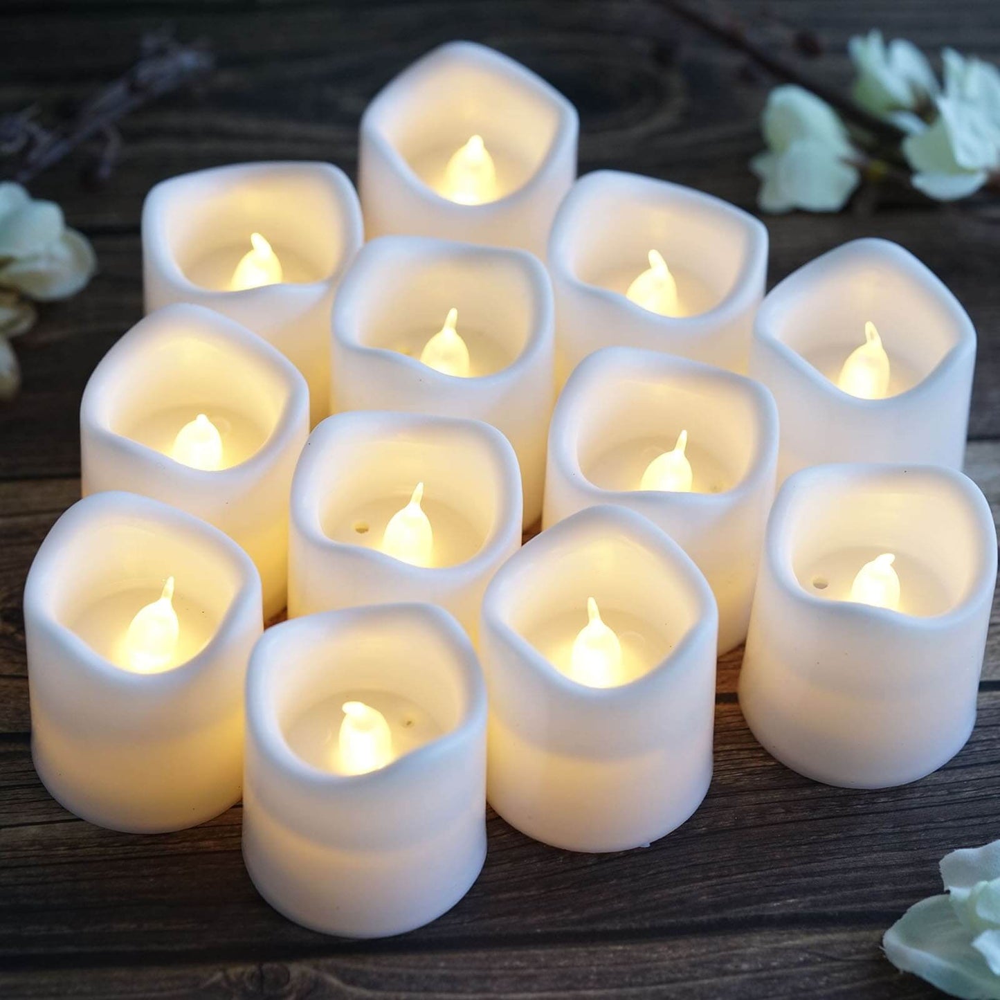 12-Pack LED Votive Candles Classic White Design - Reusable Flameless Battery Operated Lights