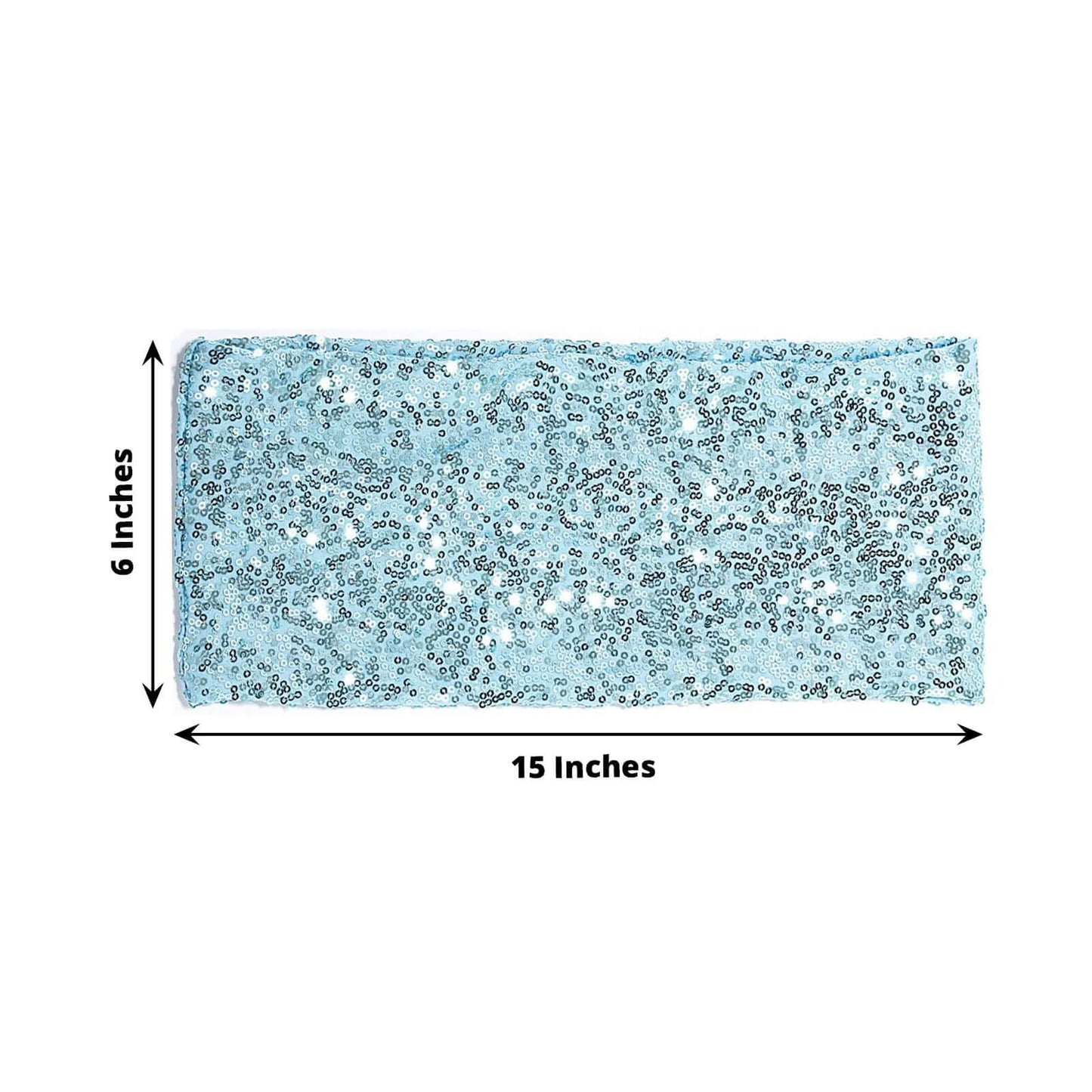 5 Pack Sequin Spandex Chair Sashes Light Blue - Stretch Chair Bands 6"x15"