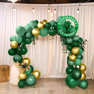 Set of 120 Gold Green Biodegradable Balloon Arch Kit Extra Strong Eco-friendly Latex Party Balloon Garland - Decorations
