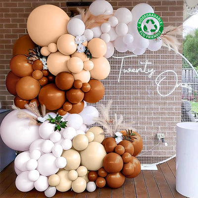 Set of 124 Tan Brown Biodegradable Balloon Arch Kit Rustic Double Layered Extra Strong Latex Party Balloon Garland