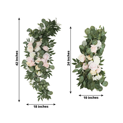 Set of 2 Silk Rose Floral Swag Wedding Arch Flowers in Cream Blush with Eucalyptus Leaves Large Artificial Flower