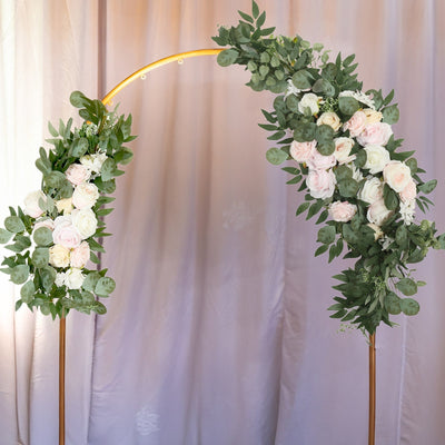 Set of 2 Silk Rose Floral Swag Wedding Arch Flowers in Cream Blush with Eucalyptus Leaves Large Artificial Flower
