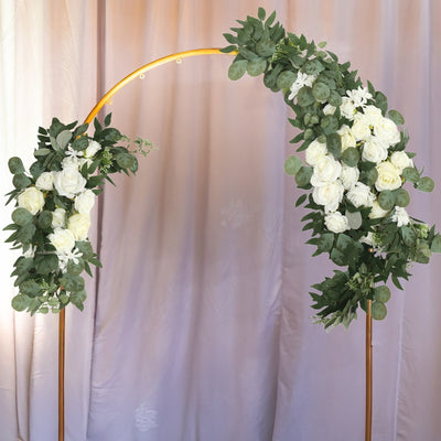 Set of 2 Silk Rose Floral Swag Wedding Arch Flowers in White with Eucalyptus Leaves Large Artificial Flower Arrangement
