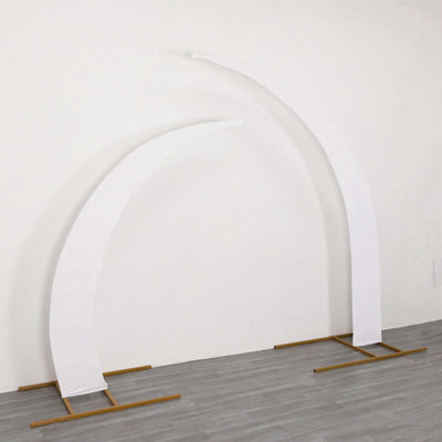 Set of 2 White Spandex Half Crescent Moon Backdrop Stand Covers, Custom Fitted Wedding Arch Cover for Curved Arbor Flower Balloon Frame